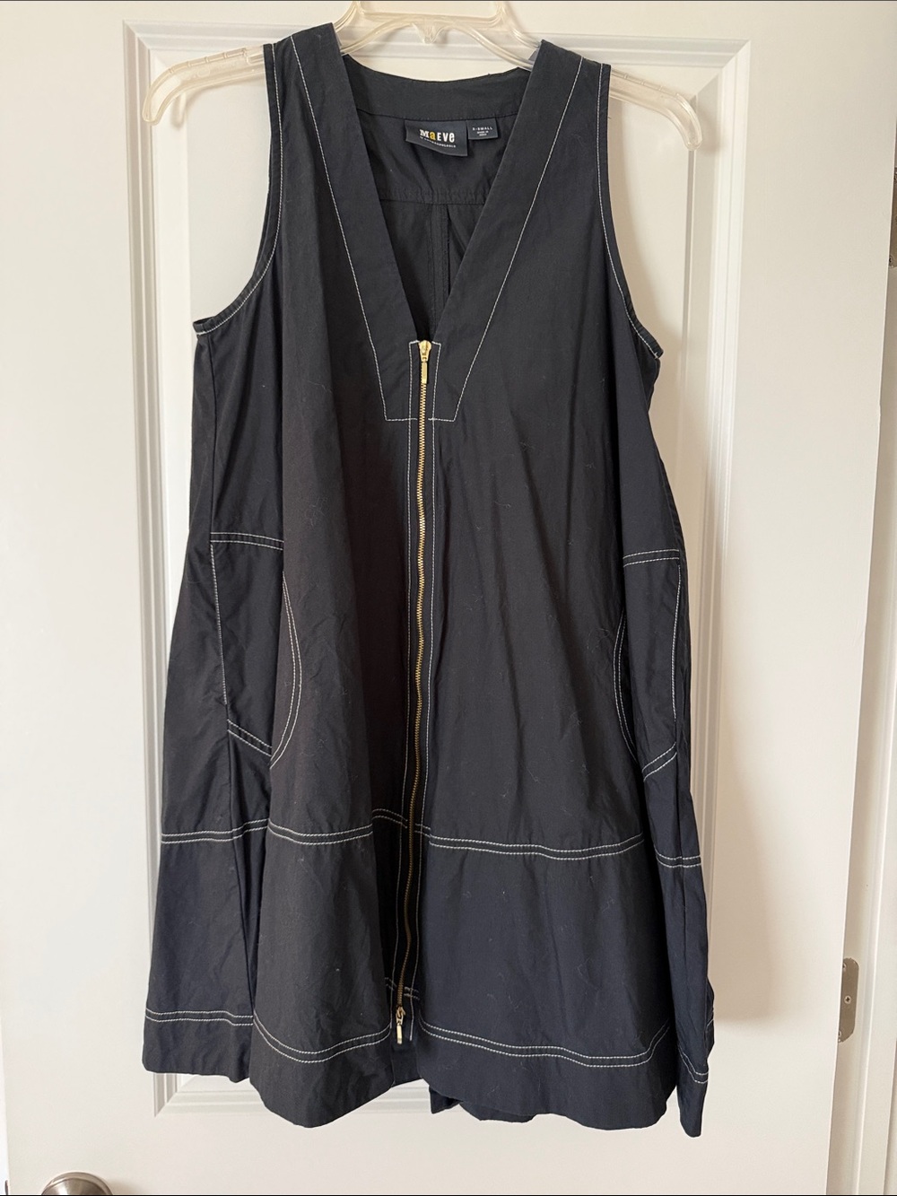 Black MAEVE Sleeveless Zip-Front Dress with Contrast Stitching